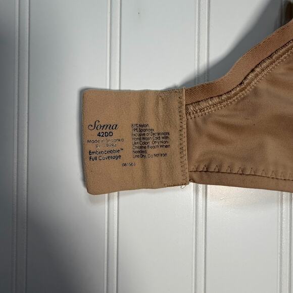 Soma Women’s Memorable Full Coverage Underwire Bra Beige Size 42DD - Picture 3 of 3